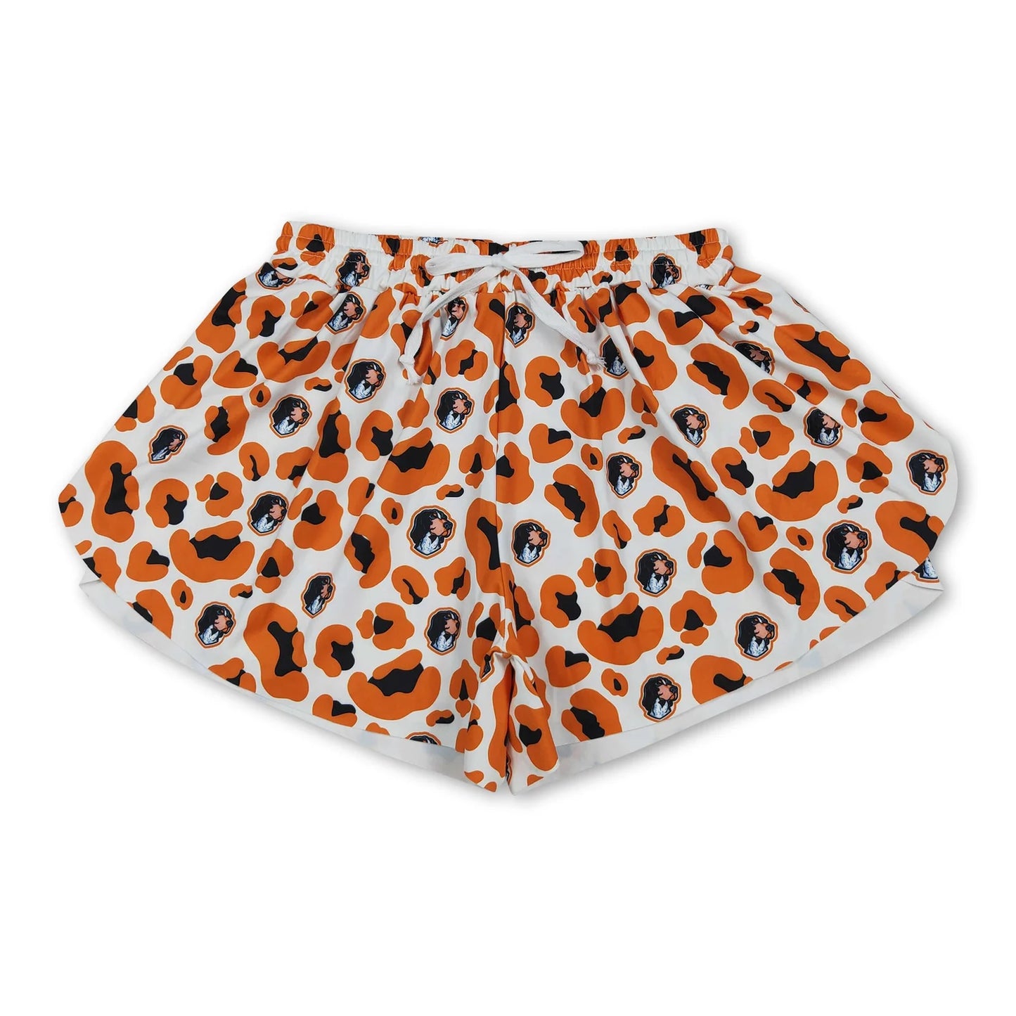 RTS NO MOQ Sibling milk silk Baby Girls Orange Leopard Team Strap Knee Length Dress Adult Women Team Yoga Active Butterfly Shorts Bottoms