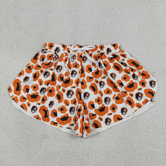 RTS NO MOQ yoga fabric SS0806 Yoga Adult Women Orange Leopard Team Yoga Active Ruffle Shorts Bottoms
