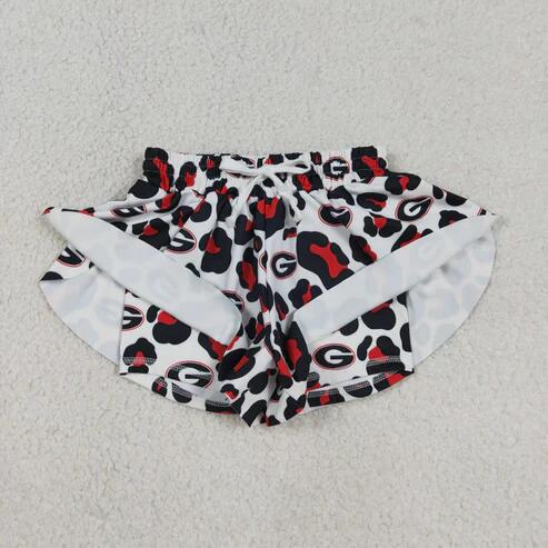 RTS NO MOQ Sibling  Mom And Me Black Leopard Print Active Yoga Team Ruffle Shorts Bottom