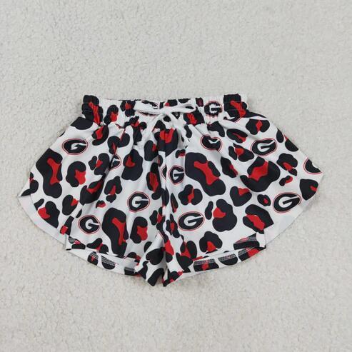 RTS NO MOQ Sibling  Mom And Me Black Leopard Print Active Yoga Team Ruffle Shorts Bottom