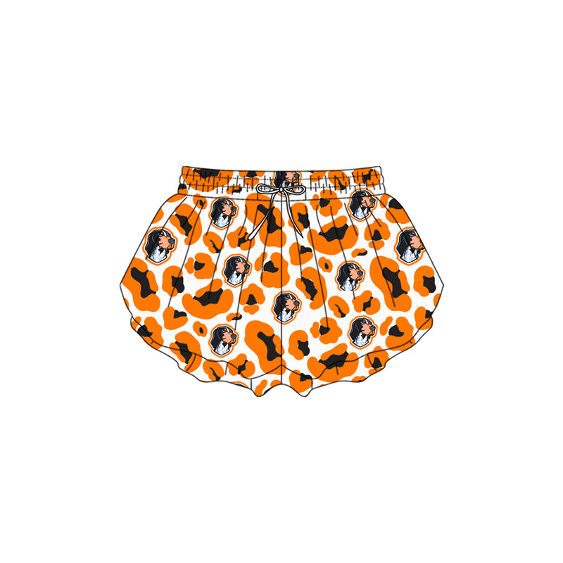 (Pre Order) No moq SS0816 Toddler Girls Orange Leopard Print Ruffle Active Shorts