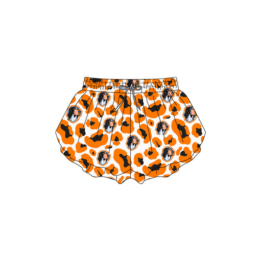 (Pre Order) No moq SS0816 Toddler Girls Orange Leopard Print Ruffle Active Shorts