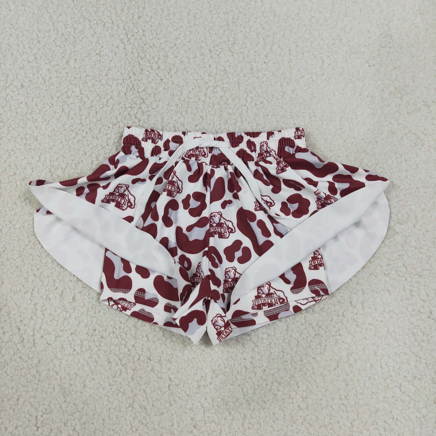 RTS No moq yoga fabric SS0820 Baby Girls Maroon Leopard State Bulldogs Yoga Active Team Butterfly Shorts Bottom