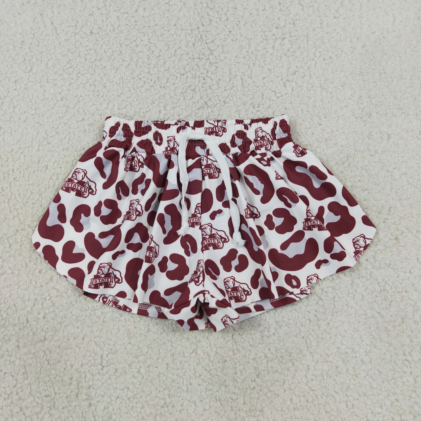 RTS No moq yoga fabric SS0820 Baby Girls Maroon Leopard State Bulldogs Yoga Active Team Butterfly Shorts Bottom