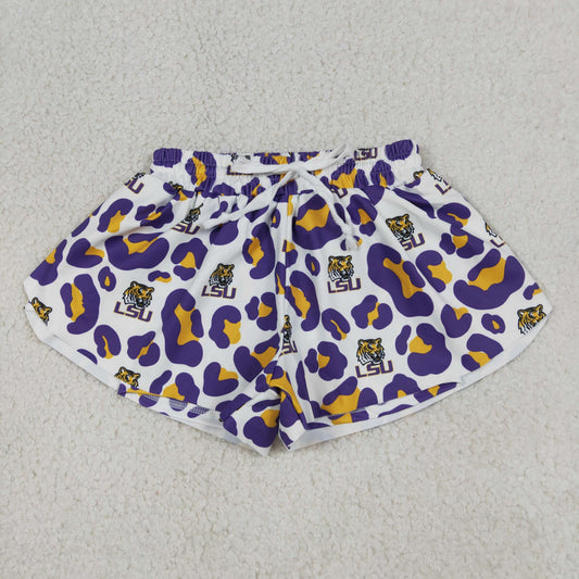 RTS NO MOQ SS0821 Baby Girls Purple Leopard Active Yoga Shorts Team Butterfly Bottoms for Kids