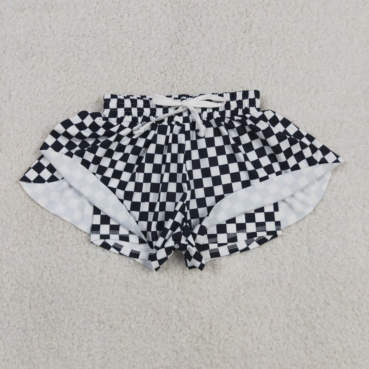 RTS NO MOQ SS0865 Baby Girls Black And White Plaid Yoga Active Wear Butterfly Shorts