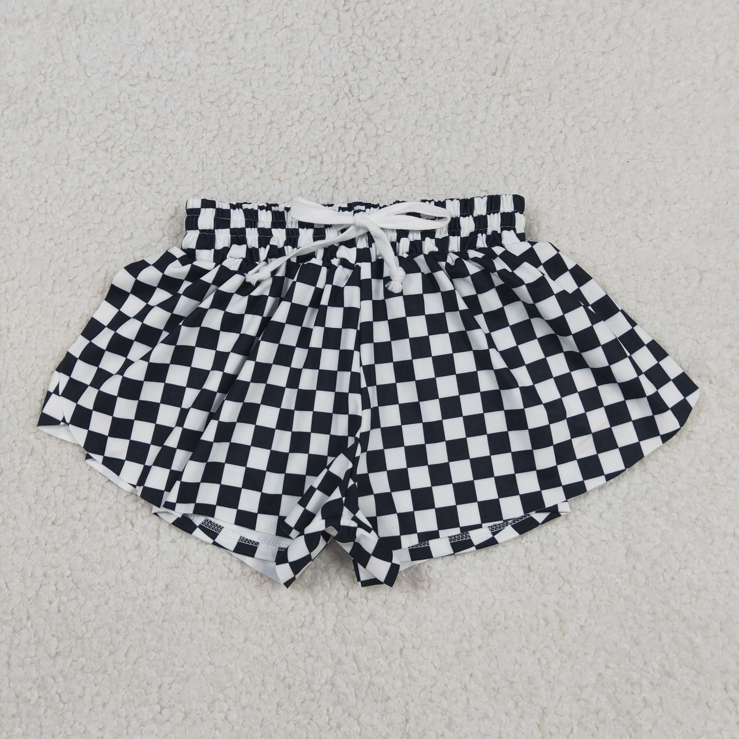 RTS NO MOQ SS0865 Baby Girls Black And White Plaid Yoga Active Wear Butterfly Shorts