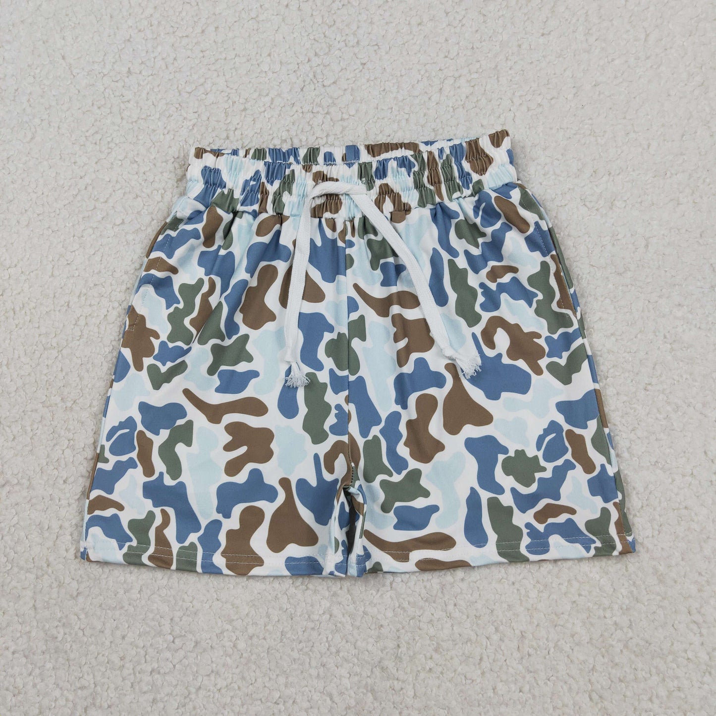 RTS NO MOQ milk silk BT1761+SS0873 Baby Boys Blue Dogs Fishing Camo Top Pocket Short Hunting Outfit