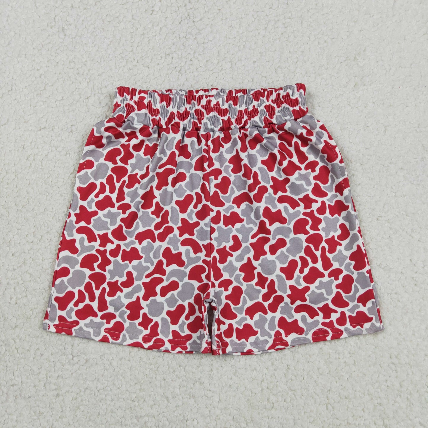 RTS NO MOQ milk silk SS0880 Baby Boys Red Grey Camo Team Sports Pocket Shorts