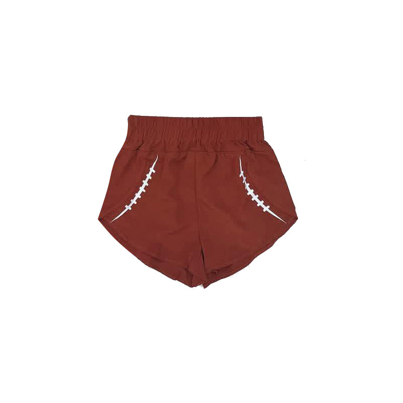 (Preorder new) No moq SS0913 Yoga Baby Girls Solid Brown Baseball Team Print Elastic Waist Yoga Sport Shorts