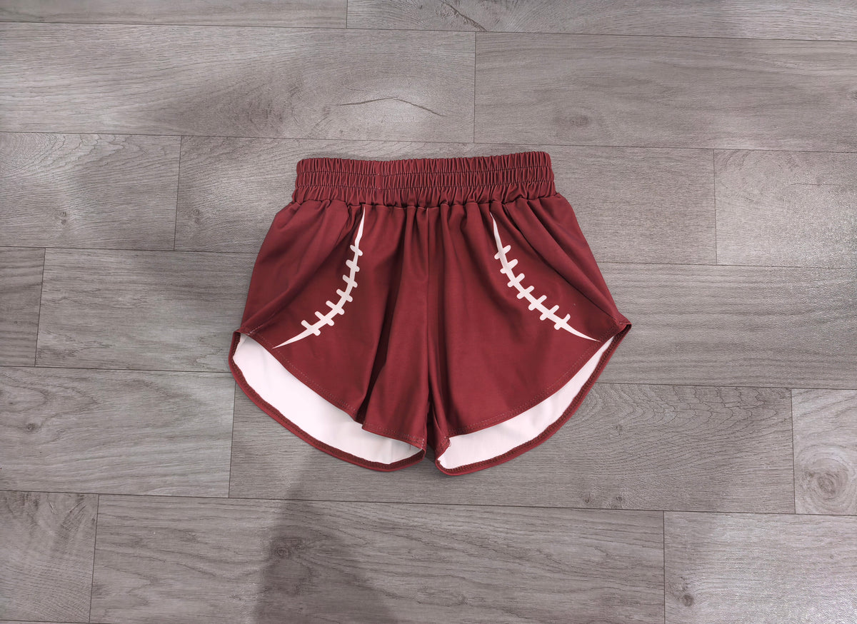 (Sample) No moq yoga fabric cotton SS0913 Yoga Baby Girls Solid Brown Baseball Team Print Elastic Waist Yoga Sport Shorts