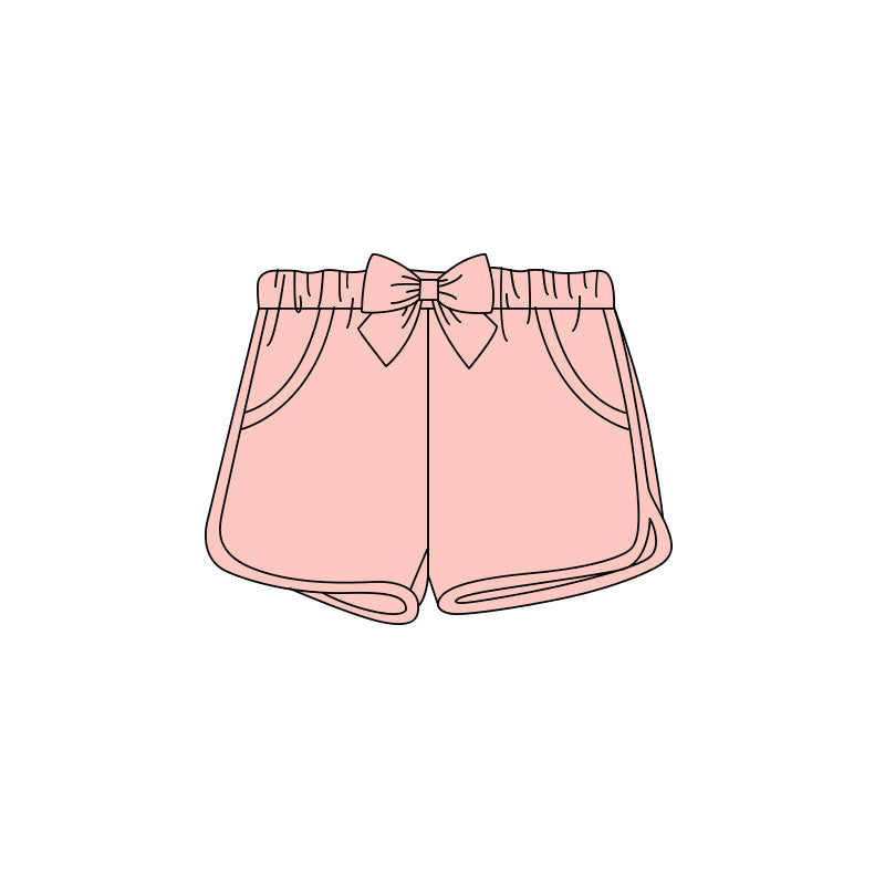 (Pre Order) No moq cotton SS0935 Baby Girls Solid Pink Elastic Waist Shorts With Bows Pockets