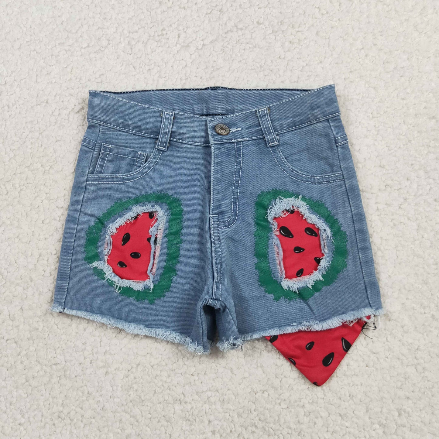 RTS NO MOQ milk silk SS0948 Baby Girls Watermelons Denim Shorts Bottom With Pockets