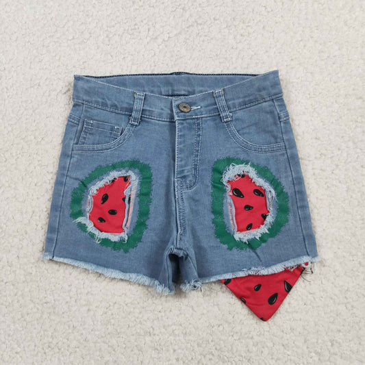 RTS NO MOQ milk silk SS0948 Baby Girls Watermelons Denim Shorts Bottom With Pockets