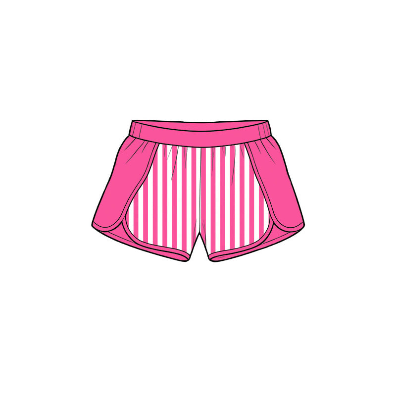 (Pre Order) No moq Baby Girls Stripe Half Zip Pullover Top Elastic Waist Shorts Two Piece Yoga Active Clothes Sets
