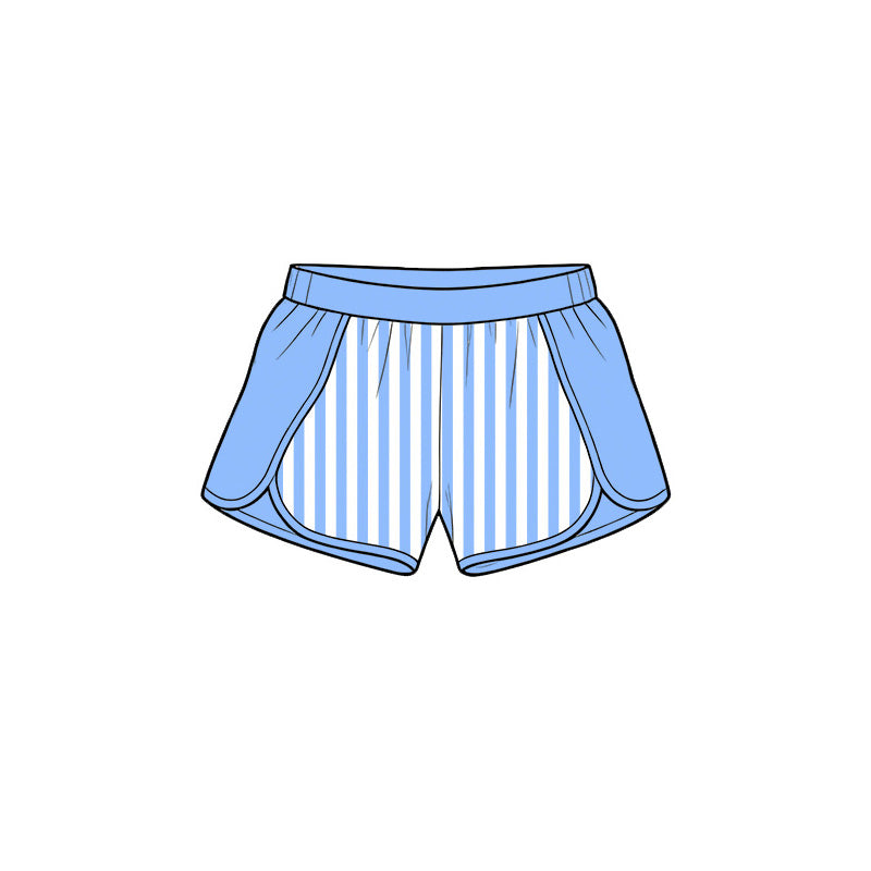 (Pre Order) No moq Baby Girls Stripe Half Zip Pullover Top Elastic Waist Shorts Two Piece Yoga Active Clothes Sets