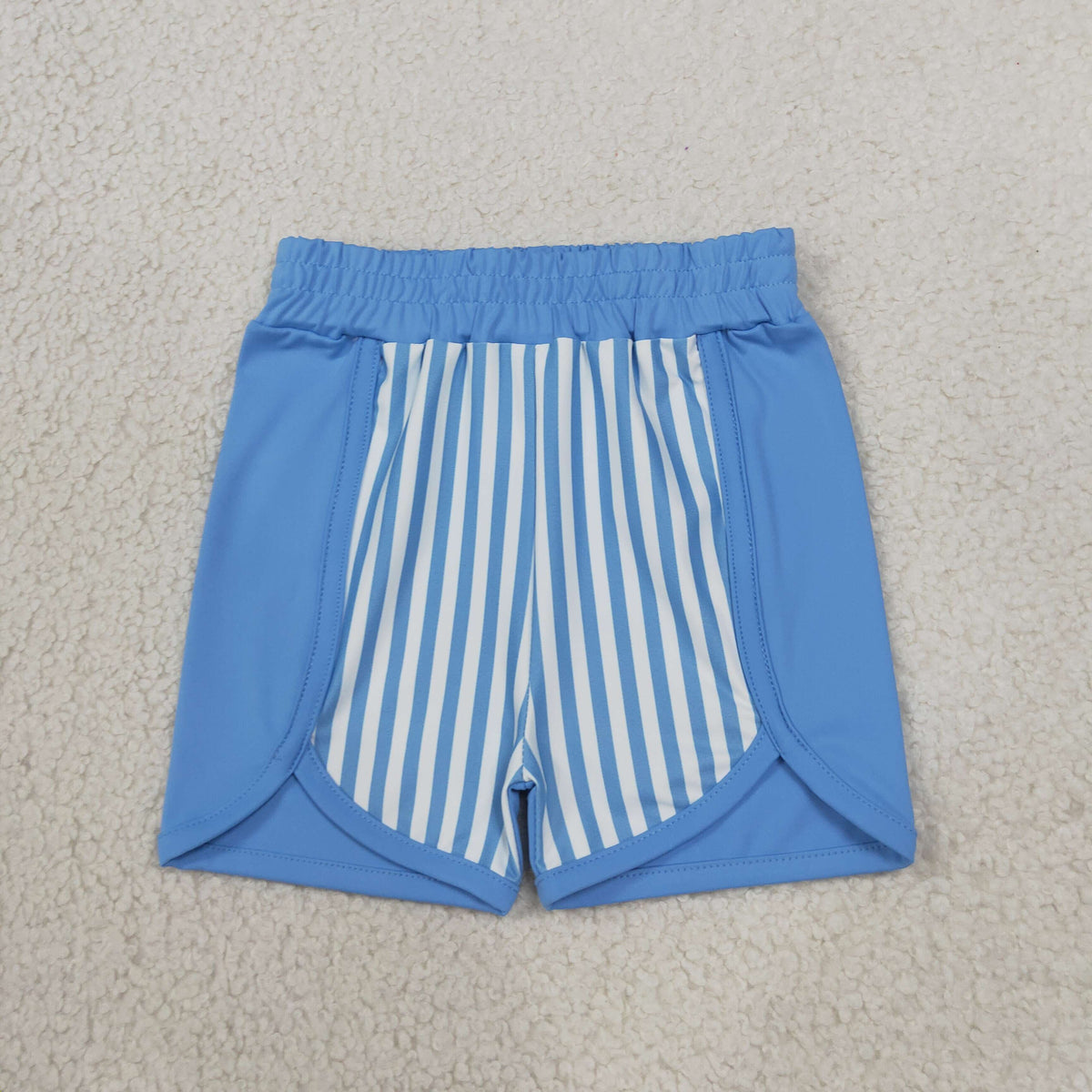NEW RTS NO MOQ yoga fabric SS0950 Baby Girls Blue Stripe Yoga Side Pocket Summer Shorts Bottom