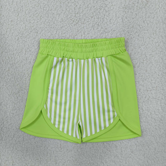 NEW RTS NO MOQ yoga fabric SS0952 Baby Girls Green Stripe Yoga Side Pocket Summer Shorts Bottom