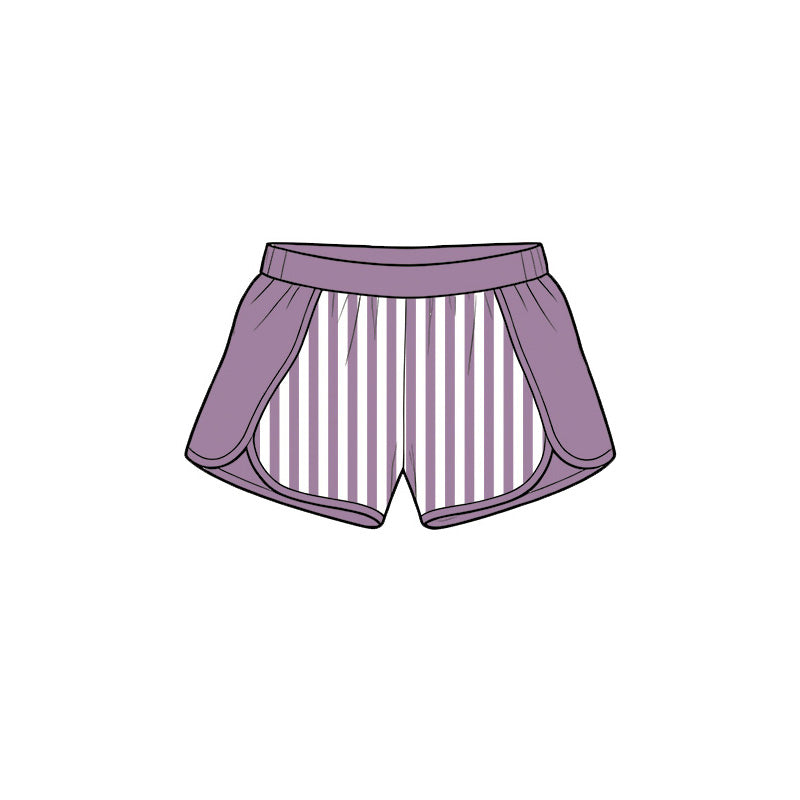 (Pre Order) No moq Baby Girls Stripe Half Zip Pullover Top Elastic Waist Shorts Two Piece Yoga Active Clothes Sets