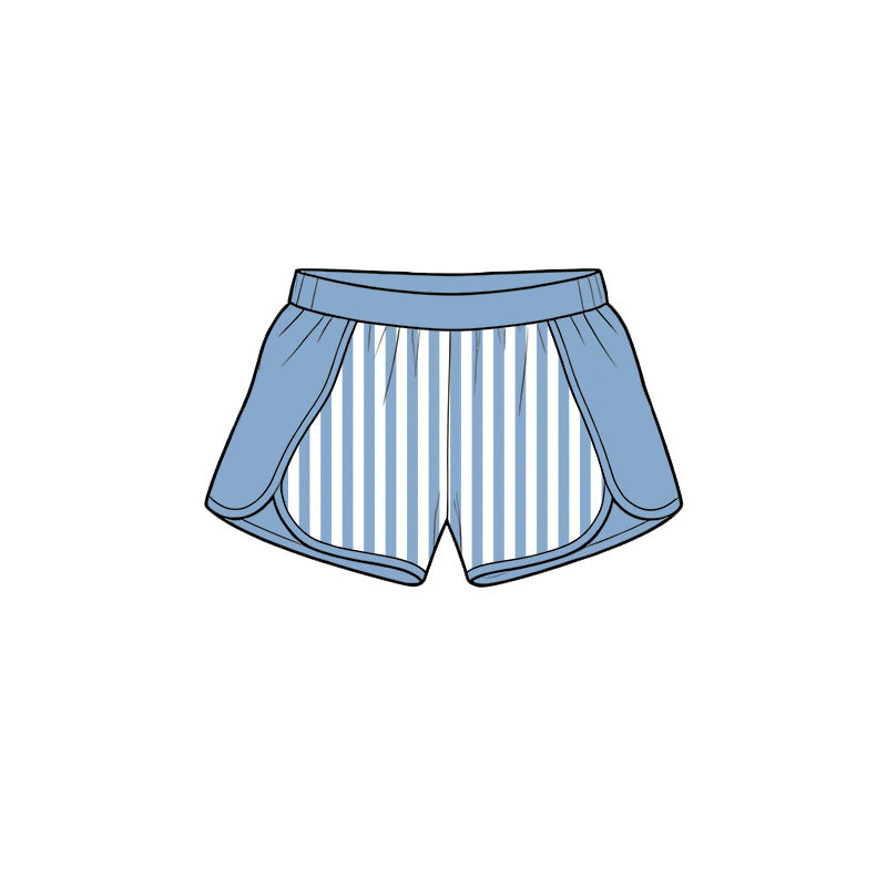 (Pre Order) No moq Baby Girls Stripe Half Zip Pullover Top Elastic Waist Shorts Two Piece Yoga Active Clothes Sets