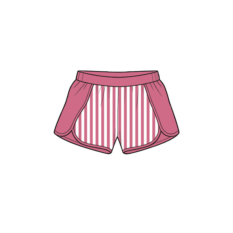 (Pre Order) No moq Baby Girls Stripe Half Zip Pullover Top Elastic Waist Shorts Two Piece Yoga Active Clothes Sets