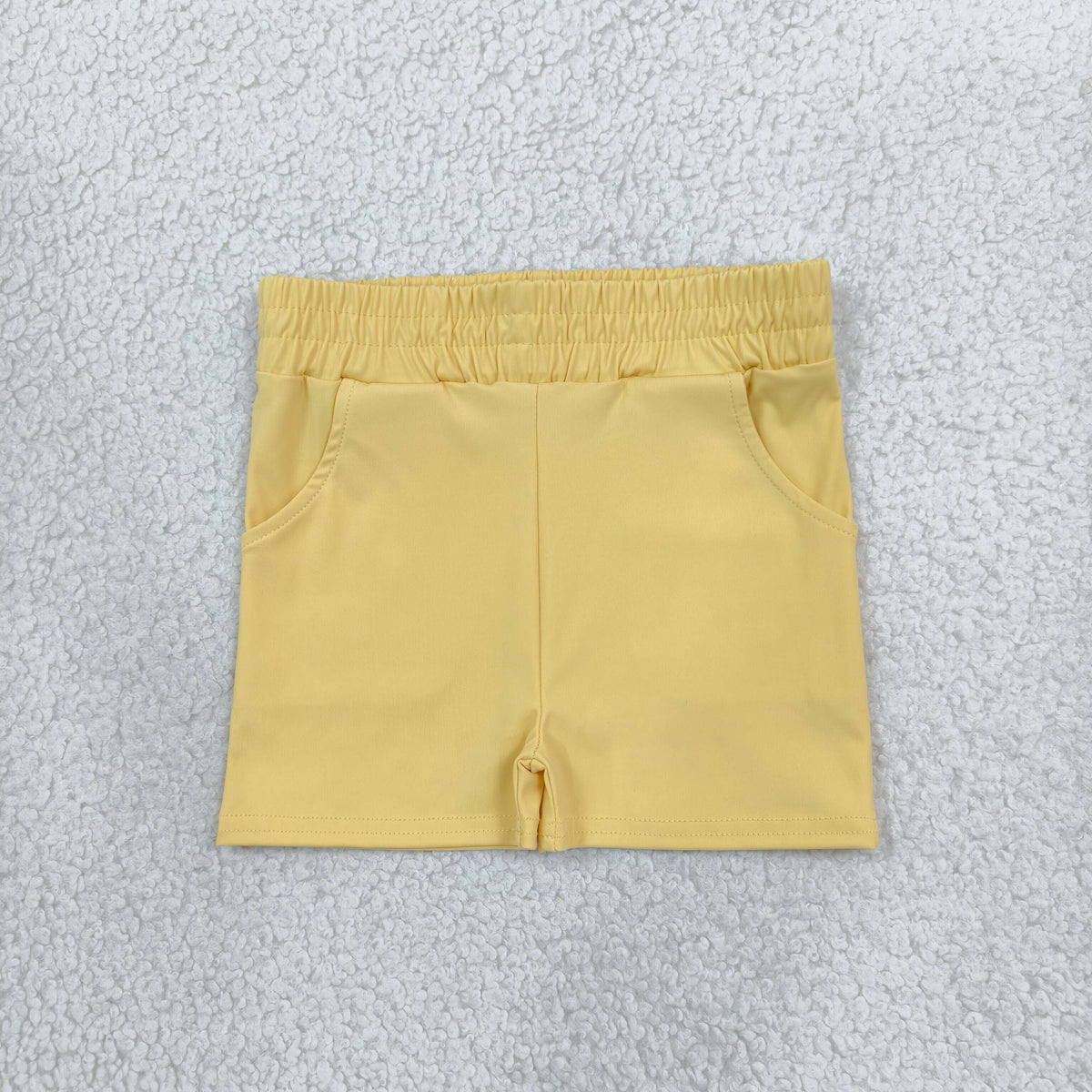 NEW RTS NO MOQ yoga fabric cotton SS0959 Yoga Baby Girls Solid Yellow Pocket Short Yoga Casual Bottoms
