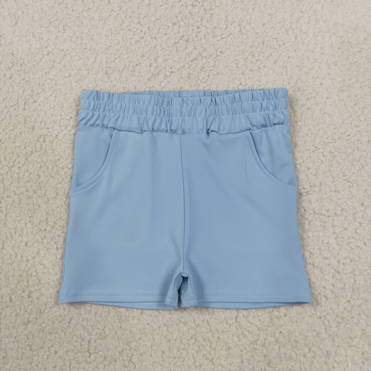 NEW RTS NO MOQ yoga fabric cotton SS0961 Yoga Baby Girls Solid Light Blue Pocket Short Yoga Casual Bottoms