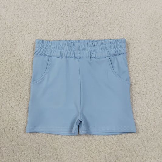 NEW RTS NO MOQ yoga fabric cotton SS0961 Yoga Baby Girls Solid Light Blue Pocket Short Yoga Casual Bottoms