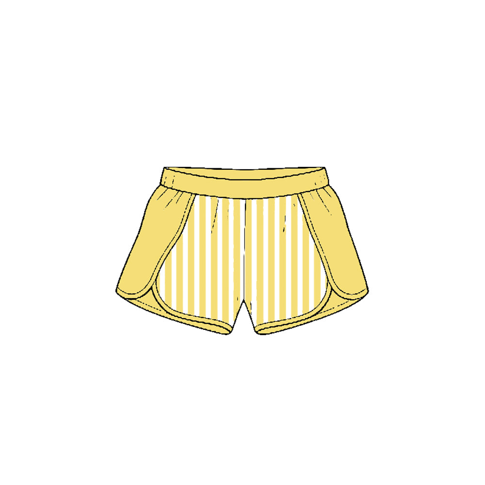 (Preorder new) No moq Yoga Toddler Girls Yellow Stripe Zip  Long Sleeve Pullover Top Shorts Yoga Clothes Set
