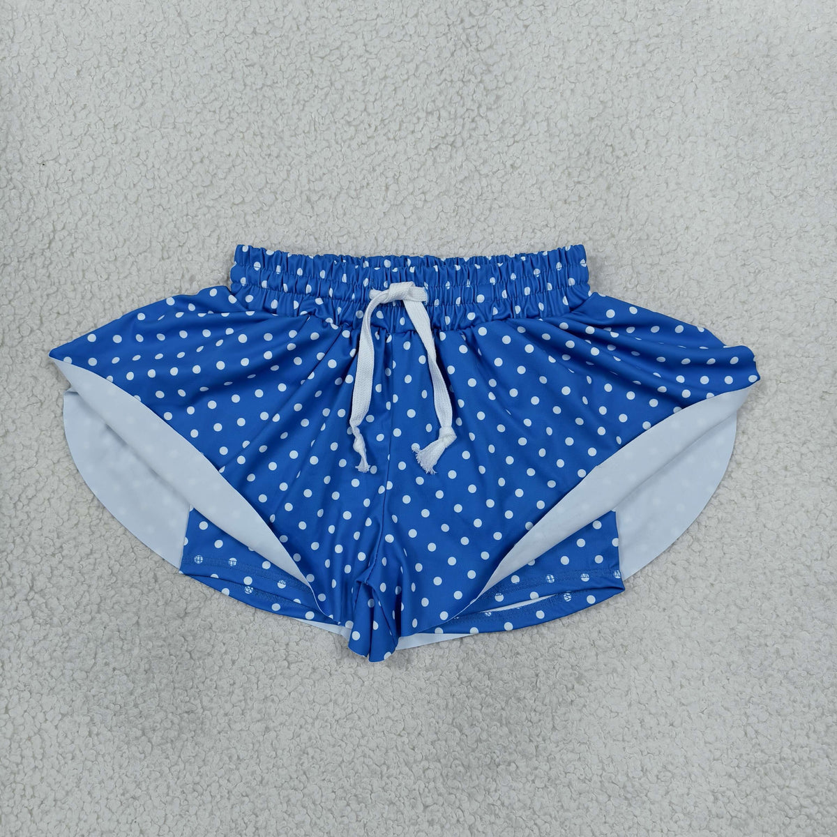NEW RTS NO MOQ yoga fabric SS0966 Baby Girls Blue Polka Dots Butterfly Yoga Shorts Bottom