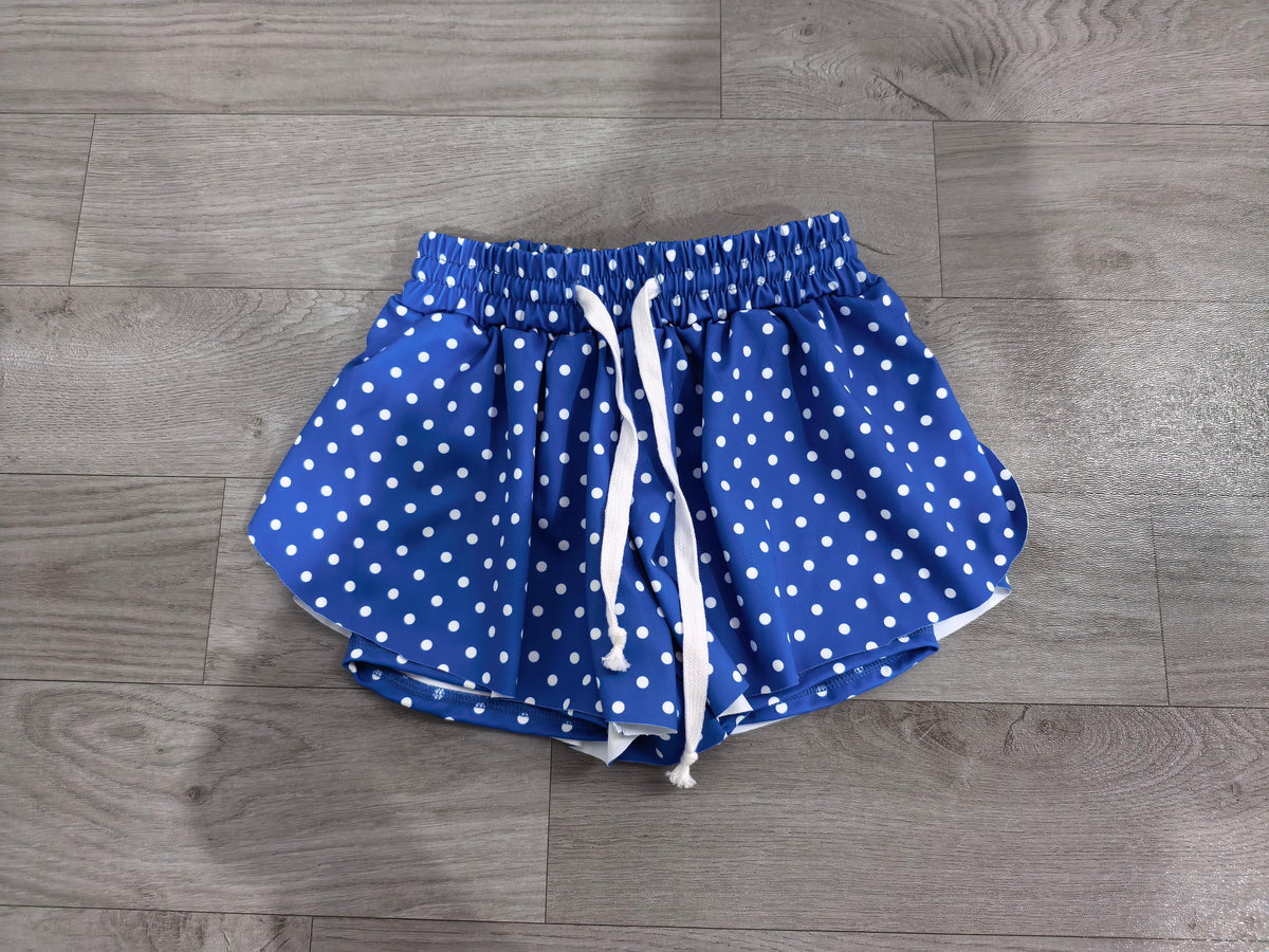 (Sample) No moq yoga fabric SS0966 Baby Girls Blue Polka Dots Butterfly Yoga Wear Shorts Bottom
