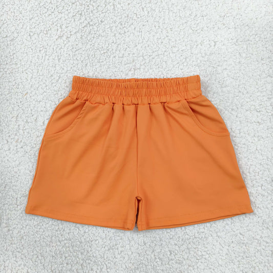 NEW RTS NO MOQ yoga fabric cotton SS0980 Baby Girls Orange Pockets Yoga Active Shorts Bottom