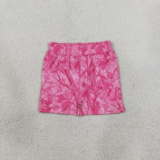 NEW RTS NO MOQ milk silk SS0993 Baby Girls Pink Leaves Camo Pockets Short Summer Bottom