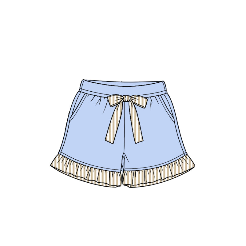 (Preorder new) No moq cotton fabric solid color Baby Girls ruffle Vertical stripe shorts