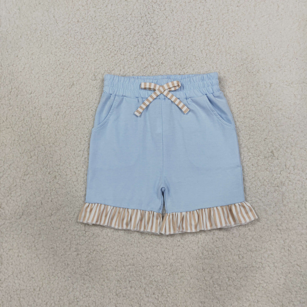 NEW RTS NO MOQ cotton SS0995 Baby Girls Blue Bow Pockets Elastic Waist Summer Shorts Bottom