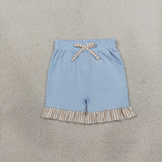 NEW RTS NO MOQ cotton SS0995 Baby Girls Blue Bow Pockets Elastic Waist Summer Shorts Bottom
