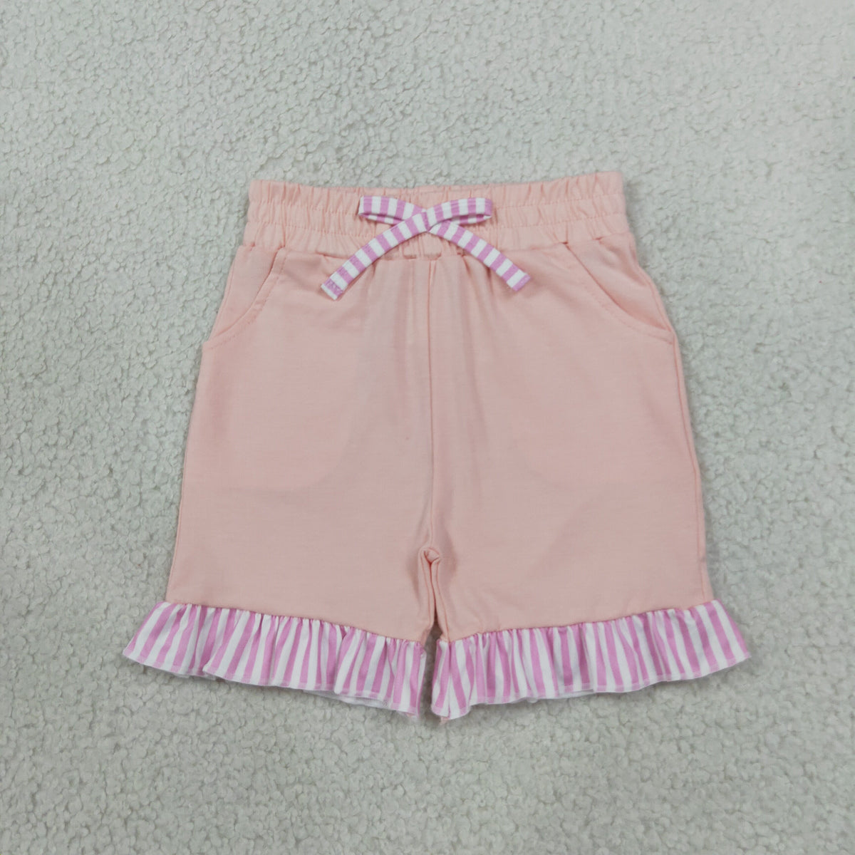 NEW RTS NO MOQ cotton SS0996 Baby Girls Light Pink Stripe Bow Pockets Shorts Bottom