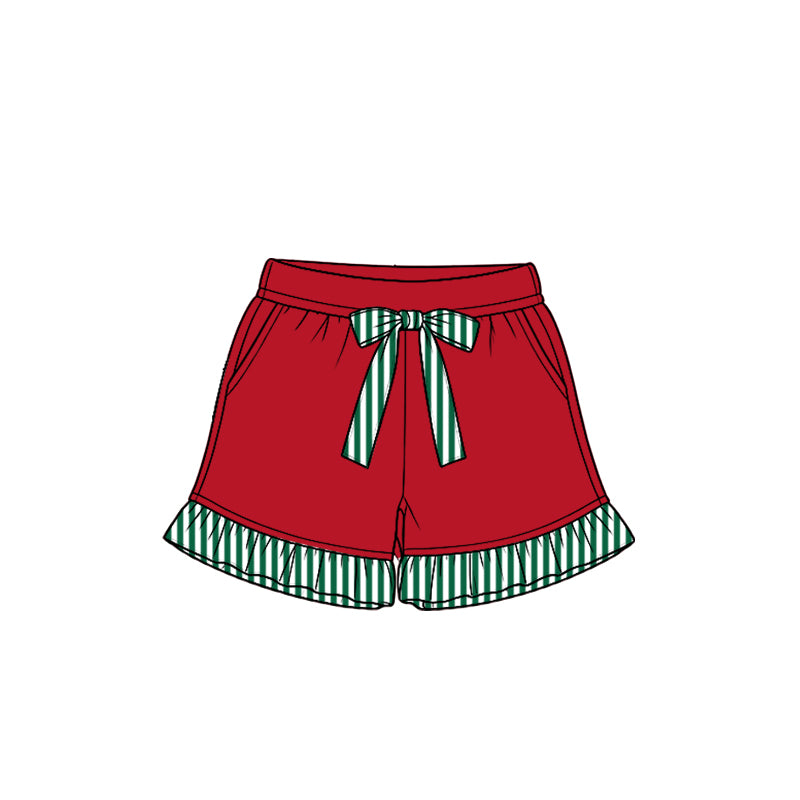 (Preorder new) No moq cotton fabric solid color Baby Girls ruffle Vertical stripe shorts
