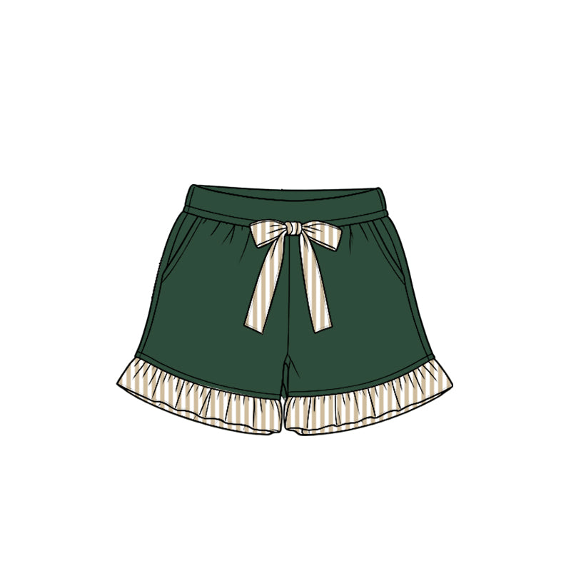 (Preorder new) No moq cotton fabric solid color Baby Girls ruffle Vertical stripe shorts