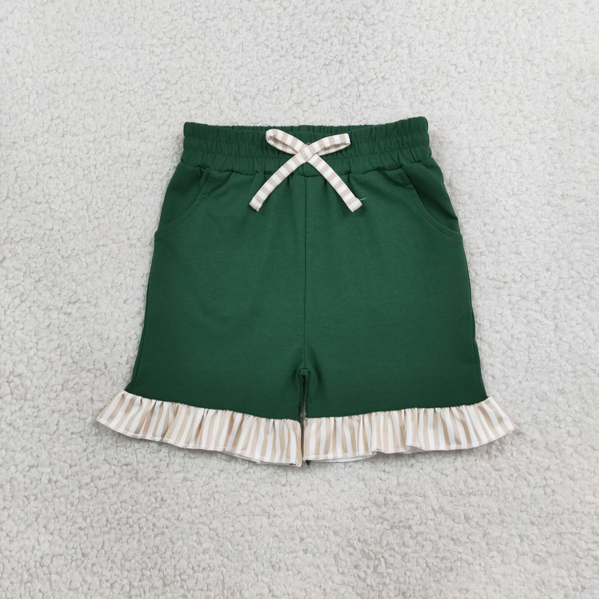NEW RTS NO MOQ cotton SS0998 Baby Girls Green Stripe Bow Pockets Summer Shorts Bottom