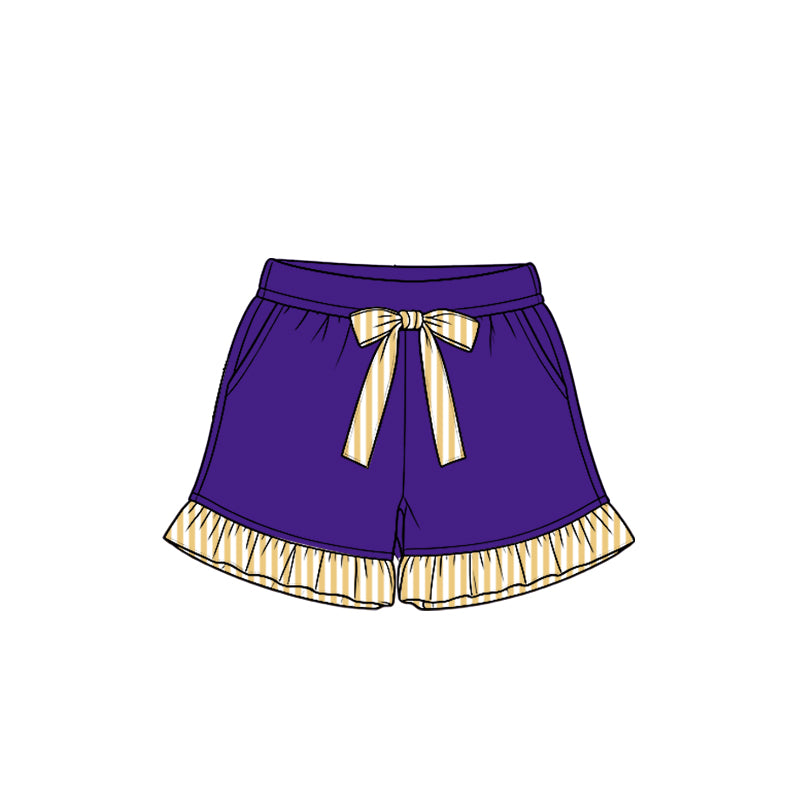 (Preorder new) No moq cotton fabric solid color Baby Girls ruffle Vertical stripe shorts