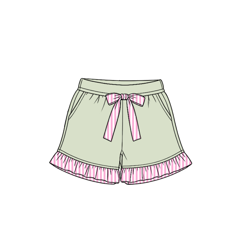 (Preorder new) No moq cotton fabric solid color Baby Girls ruffle Vertical stripe shorts