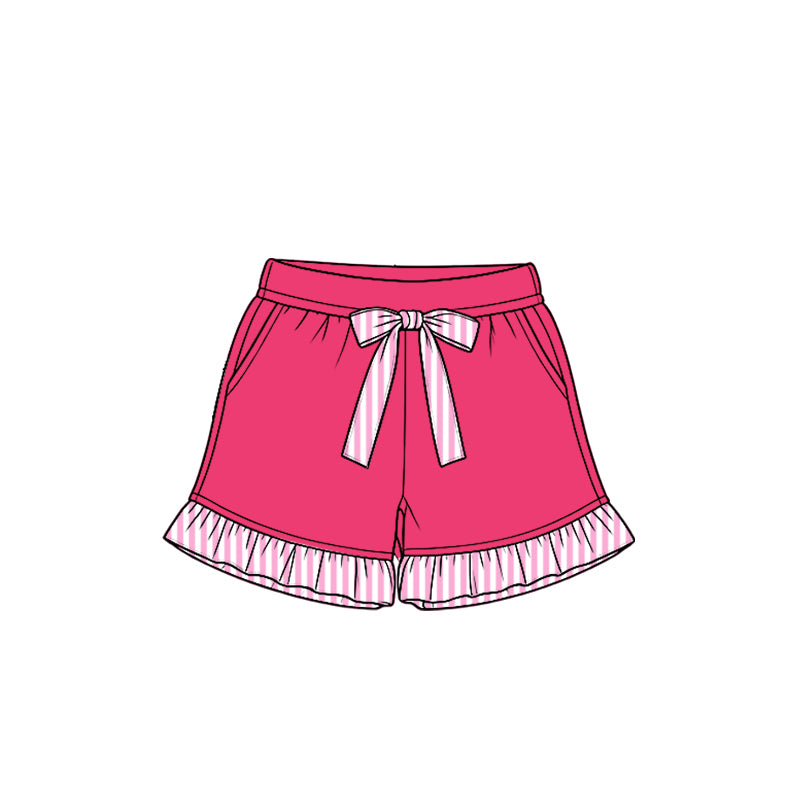 (Preorder new) No moq cotton fabric solid color Baby Girls ruffle Vertical stripe shorts