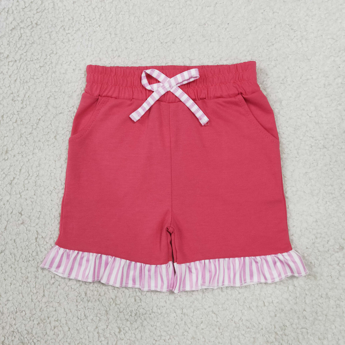 NEW RTS NO MOQ milk silk SS1001 Baby Girls Watermelon Red Stripe Bow Pockets Holiday Casual Shorts Bottom