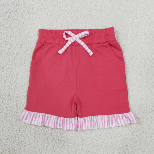 NEW RTS NO MOQ milk silk SS1001 Baby Girls Watermelon Red Stripe Bow Pockets Holiday Casual Shorts Bottom