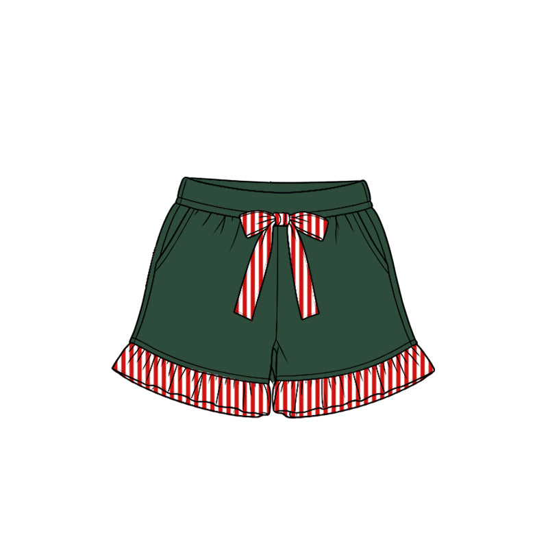(Preorder new) No moq cotton fabric solid color Baby Girls ruffle Vertical stripe shorts