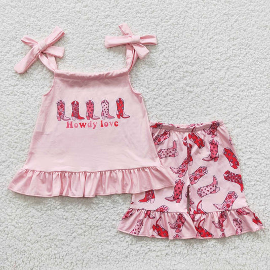 RTS NO MOQ GSSO0270 HOWDY pink boots suspenders set