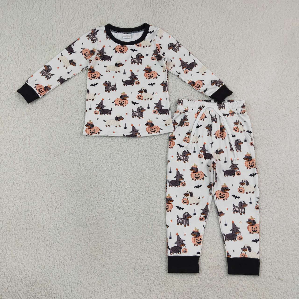 NEW RTS NO MOQ milk silk BLP1548 Baby Boys Ghost Pumpkin Dogs Long Sleeve Top With Pockets Joggers Halloween Set