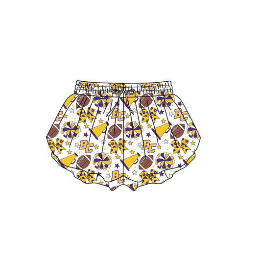 custom moq 5 mix size SYSNWY0104 Adult And Kids Yellow Bow Print Team Elastic Waist Sports Shorts Bottoms