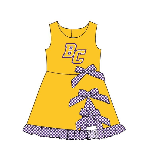 custom moq 5 mix size SYSNWY0102 Baby Girls Purple Bow Scallop Edge Knee Length Athletic Dress